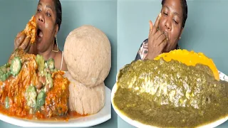 Nigeria food ASMR mukbang/ okra soup and stew with black soup