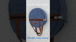 Sewing diy denim circle bag from old jeans #wandeeeasysewing #circlebag #handbagtutorial