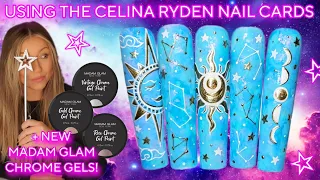 🌜 Cosmic Nail Art Design | Marble Galaxy Chrome Nails | Celina Nail Cards | Gel | Sun Moon Star
