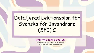 Detaljerad Lektionsplan för SFI C | Fairy Vie Heintz Bustos