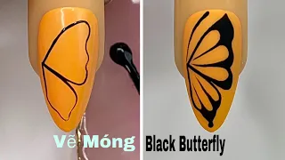 Black Butterfly Nails Art For Beginner 💖Vẽ Bướm Đen 💅New Nails Design 💝 New Nails