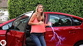Avoid electric shock getting out of a car!