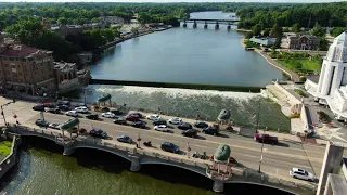 Downtown Saint Charles, IL and Pottawatomie Park Fly Over