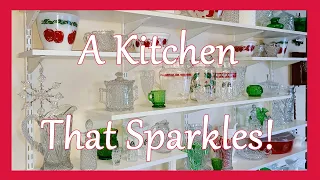 RETRO KITCHEN HOME TOUR, Winter Theme Thrifted Pyrex, Milk Glass, EAPG & Crystal + Relaxing Music!