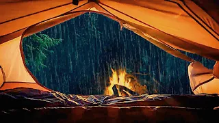 Sounds of rain, campfire and thunder in a tent 8 HOURS. Rain noise for study, sleep, and meditation