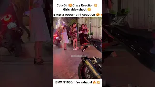 BMW S1000rr fire exhaust 🔥 cute girl 😍 super bike Crazy Reaction 💥😍#bmws1000rr #reaction #shorts