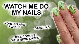 Milky ombre with neon green | Trying out a popular nail design on my nails