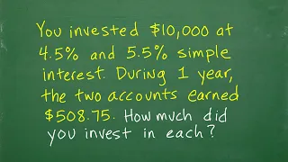 Simple Interest Word Problem (Interest = PRT, p= principal, r = annual rate, t= time in years)
