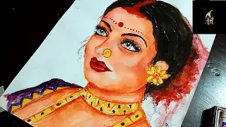 *Watercolor Potrait Painting/ A beautiful Indian married women face😍❤️*