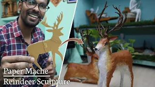 Paper Mache Reindeer Sculpture | How to Make Deer With Newspaper | Deer Showpiece, Paper mache craft