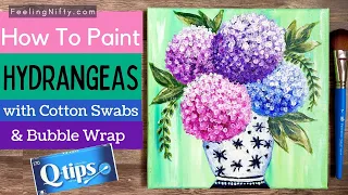 Hydrangea Flower Painting for Beginners with Easy Q-Tip & Bubble Wrap Techniques | Acrylic Painting