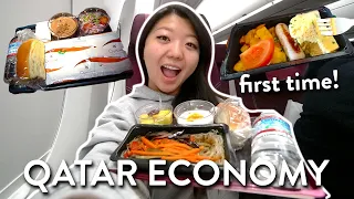 Qatar Airways ECONOMY FOOD Review ✈️ LA to Thailand (Layover in Doha)