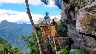 Building Complete Survival Bushcraft Shelter On High Cliff, Start To Finish