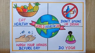 World Health Day Poster Drawing easy, April-7 | How to draw World Health Day drawing| Eat healthy