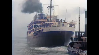 Crossing the North Sea on the luxury liner SS Colombia from Amsterdam to Dover in 1930 in color!