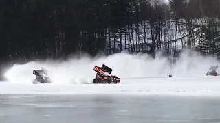 Sprint cars on a frozen lake in Moultonborough, New Hampshire