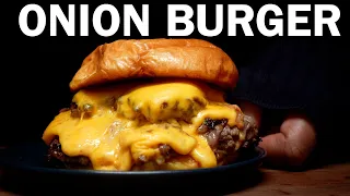 Juicy Oklahoma Onion Cheese Burger with Extra Grilled Onions at Home