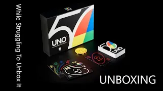 Uno 50th Anniversary Card Game Premium Edition Unboxing (While struggling to unbox it)