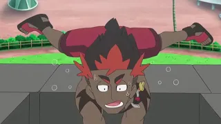 Kiawe jumps over Stakataka Pokémon Sun and Moon Episode 85 English Sub