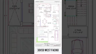 30x50 Feet West Facing Plan l 1500 sq ft l Visual Maker