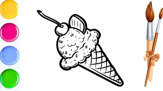 Happy Ice Cream Easy and Cute drawing easy with colours for kids