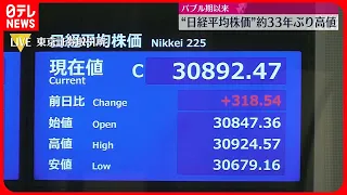 【日経平均株価】バブル期の高値水準  コロナ禍からの経済回復が鮮明に