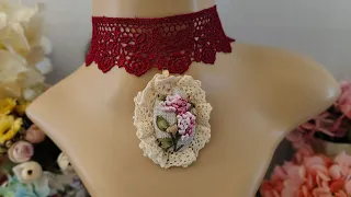 Embroidered Choker Necklace - Lace Choker DIY - Flower Pendant Choker