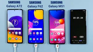 Samsung A72 vs Samsung F62 vs Samsung M51 Battery Charging Speed Test!!