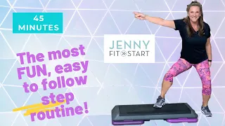45 min FUN STEP WORKOUT - Easy to follow!  Toning at end!