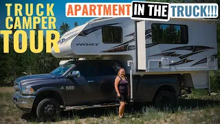 Full Time Solo Female Host Cascade Truck Camper TOUR | RV Living 4x4 Truck Camper Living