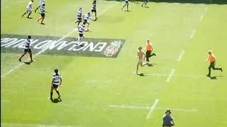 Slow Motion epic streaker scores try in England rugby match at Twickenham