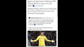 Napoli will sign former Tottenham GKPierluigi Gollini on loan until June2024.