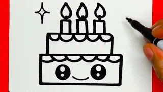 How to Draw a Simple Cute Cake, Easy Drawing and Coloring Step by Step#birthday #cake