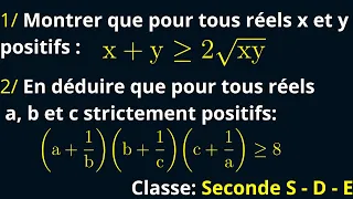 Calcul dans R: Montrer que pour tous réels a, b et c strictement positifs: (a+1/b)(b+1/c)(c+1/a)≥8.