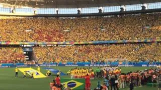 Brazil v Colombia quarter final world cup 2014.  Brazil sings national anthem. Awesome