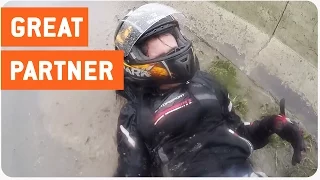 Motorcyclist Saves Girlfriend After Smash In Rain | Life Saver