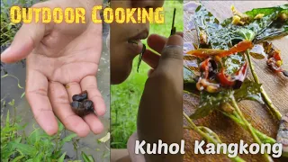 Outdoor cooking philippines + kuhol kangkong recipe + Asmr eating + cast iron cooking + buhaybukid