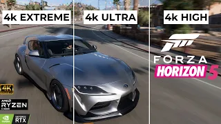 Forza Horizon 5 4k - EXTREME - ULTRA - HIGH Graphic Preset Comparison | RTX 3070 4k Gameplay