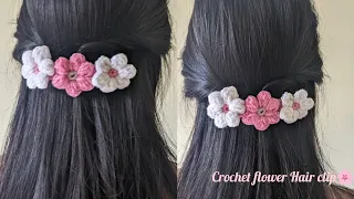 how to crochet puff flower hairclip🌸 simple and easy steps