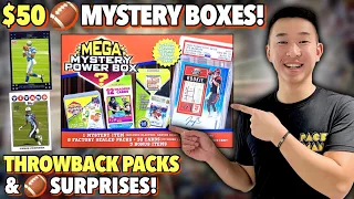 OPENING $50 FOOTBALL MEGA MYSTERY POWER BOXES! TONS OF THROWBACK PACKS & 🏈 SURPRISES!