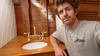 Woodwork and Varnish inside a wooden sailing yacht.