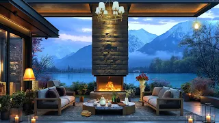 Cozy Spring Luxury Porch Ambience by the Lakeside 🎵 Smooth Jazz Music and Fireplace for Relaxation