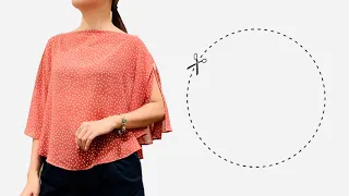 Very easy Circular blouse cutting and sewing | DIY batwing top/shirt | Butterfly sleeve blouse