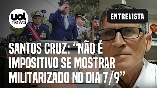 Santos Cruz sobre Tarcísio dentro de tanque: 'Não é impositivo se mostrar militarizado no 7/9'