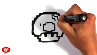 How to Draw Mario Mushroom - 8 bit - Easy Pictures to Draw