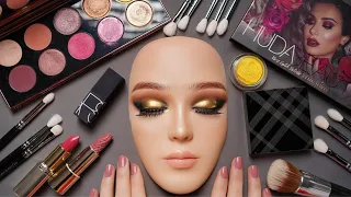 ASMR New Golden Glam Makeup on Mannequin - PatMcGrath, Gucci, Huda & More (Whispered)