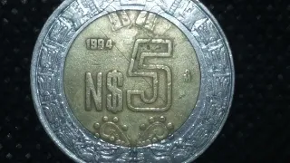 5  Pesos N$5 Año 1994 Moneda Mexicana. (((((Todavía En El Cambio))))