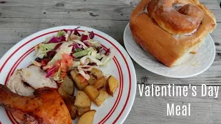 Valentine's Day Meal: Spicy Baked Chicken | Roasted Potatoes | Slaw | Cinnamon Buns