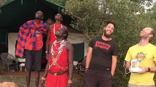 Maasai people seeing Drone for the first time