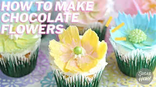 Easy chocolate flowers for cakes or cupcakes